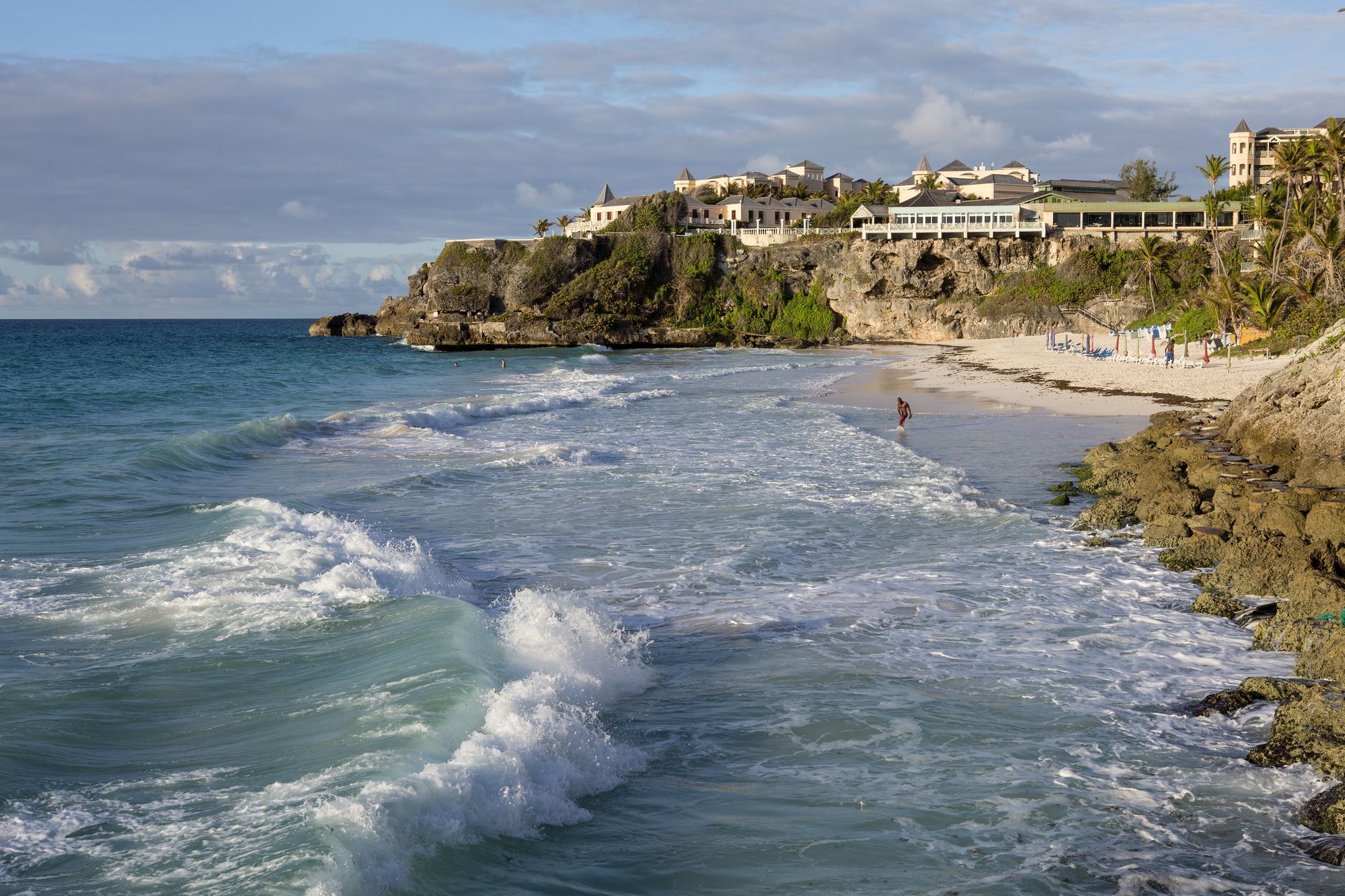 Crane Beach waves and cliffside resort in Barbados
